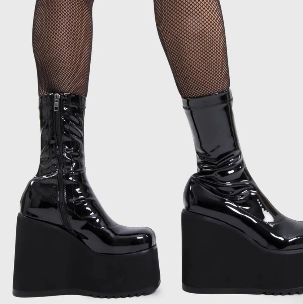 Lights Out Chunky Faux Patent Platform Ankle Boots Size 6 Us - Picture 8 of 12